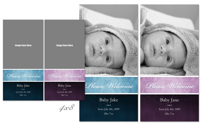 Blue and Pink Swirls Birth Announcements