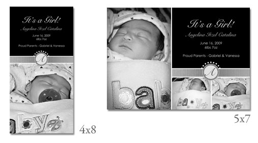 4x8 and 5x7 Black and White Birth Announcements
